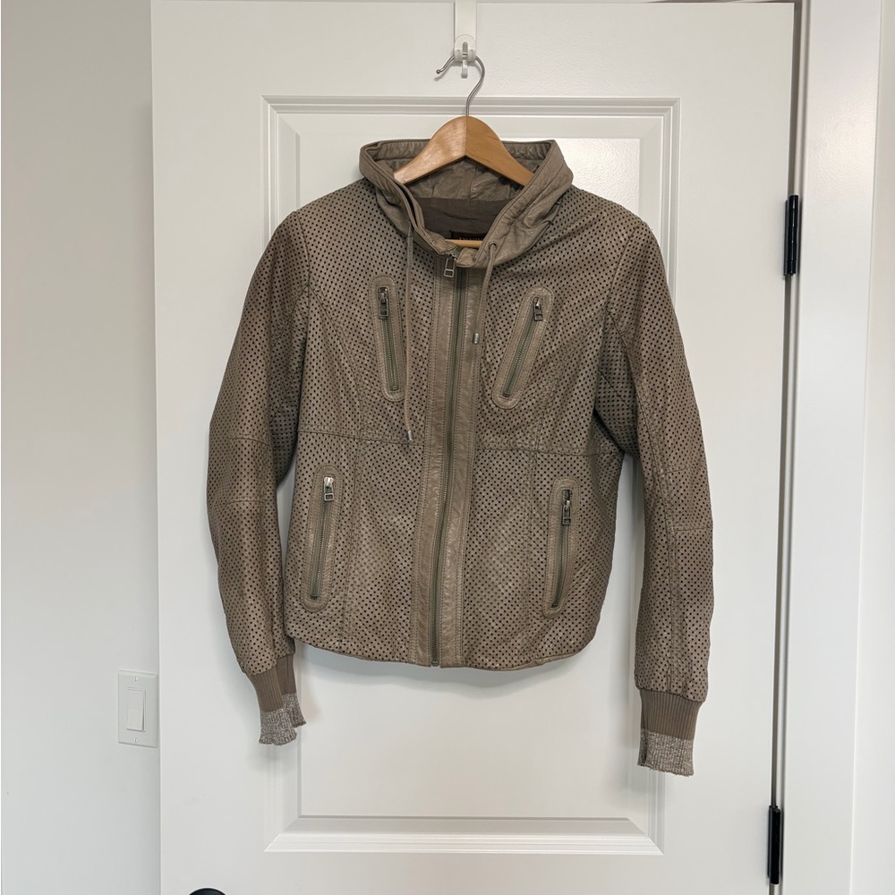 Danier leather perforated laser cut tan casual jacket